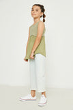 GY2871 OLIVE Girls Mix Media Contrast Tank Side