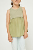 GY2871 OLIVE Girls Mix Media Contrast Tank Detail