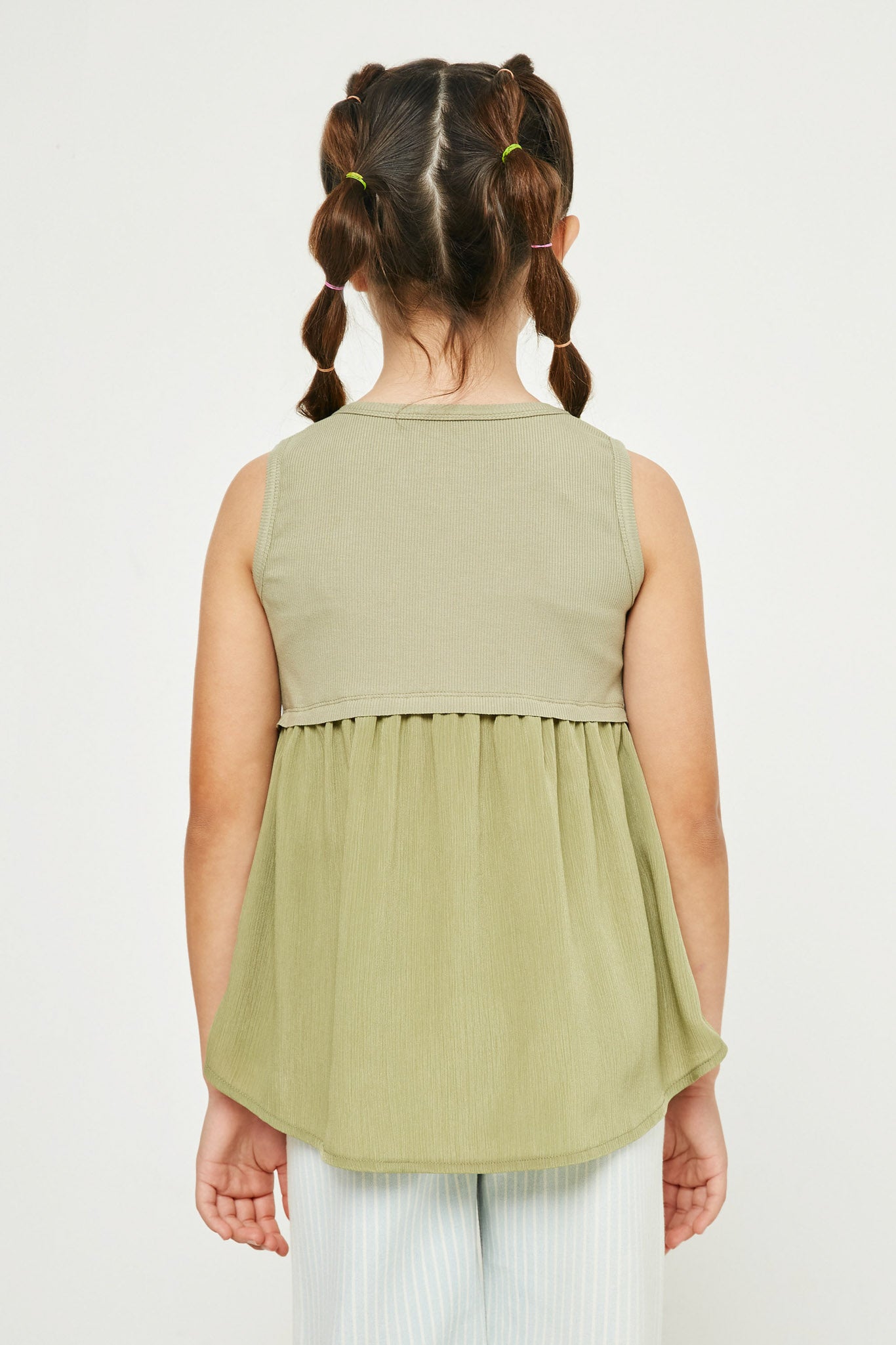 GY2871 OLIVE Girls Mix Media Contrast Tank Back