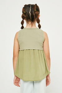 GY2871 OLIVE Girls Mix Media Contrast Tank Back
