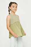 GY2871 OLIVE Girls Mix Media Contrast Tank Front