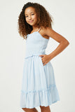 GY2880 BLUE Girls Smocked Bodice Ruffle Detailed Dress Front