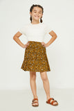 GY2884 MUSTARD Girls Leopard Plated Elastic Waist Tennis Skirt Full Body