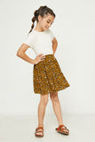 GY2884 MUSTARD Girls Leopard Plated Elastic Waist Tennis Skirt Front