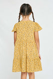 GY2894 Mustard Girls Floral Buttoned Flutter Sleeve Dress Back