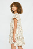 GY2894 OFF_WHITE Girls Floral Buttoned Flutter Sleeve Dress Back