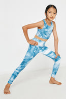 GY2913 Blue Girls Tie Dye Print Active Leggings Pose
