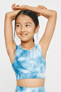 GY2914 BLUE Girls Tie Dye Print Active Sports Bra Close Up