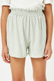GY2924 SAGE Girls Textured Pleated Elastic Waist Shorts Front