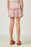 GY2927 PINK Girls Elastic Waisted Ruffle Hem Swiss Dot Skirt Back