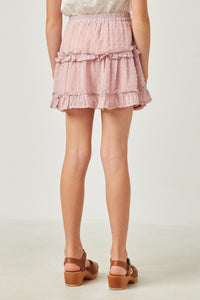 GY2927 PINK Girls Elastic Waisted Ruffle Hem Swiss Dot Skirt Back