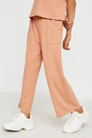 GY2932 SALMON Girls Ribbed Knit Patch Pocket Wideleg Pants Front