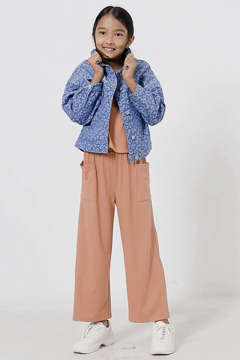 Ribbed Patch Pocket Wideleg Pants