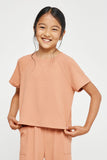 GY2933 SALMON Girls Ribbed Knit Short Sleeve Top Front