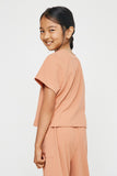 GY2933 SALMON Girls Ribbed Knit Short Sleeve Top Side