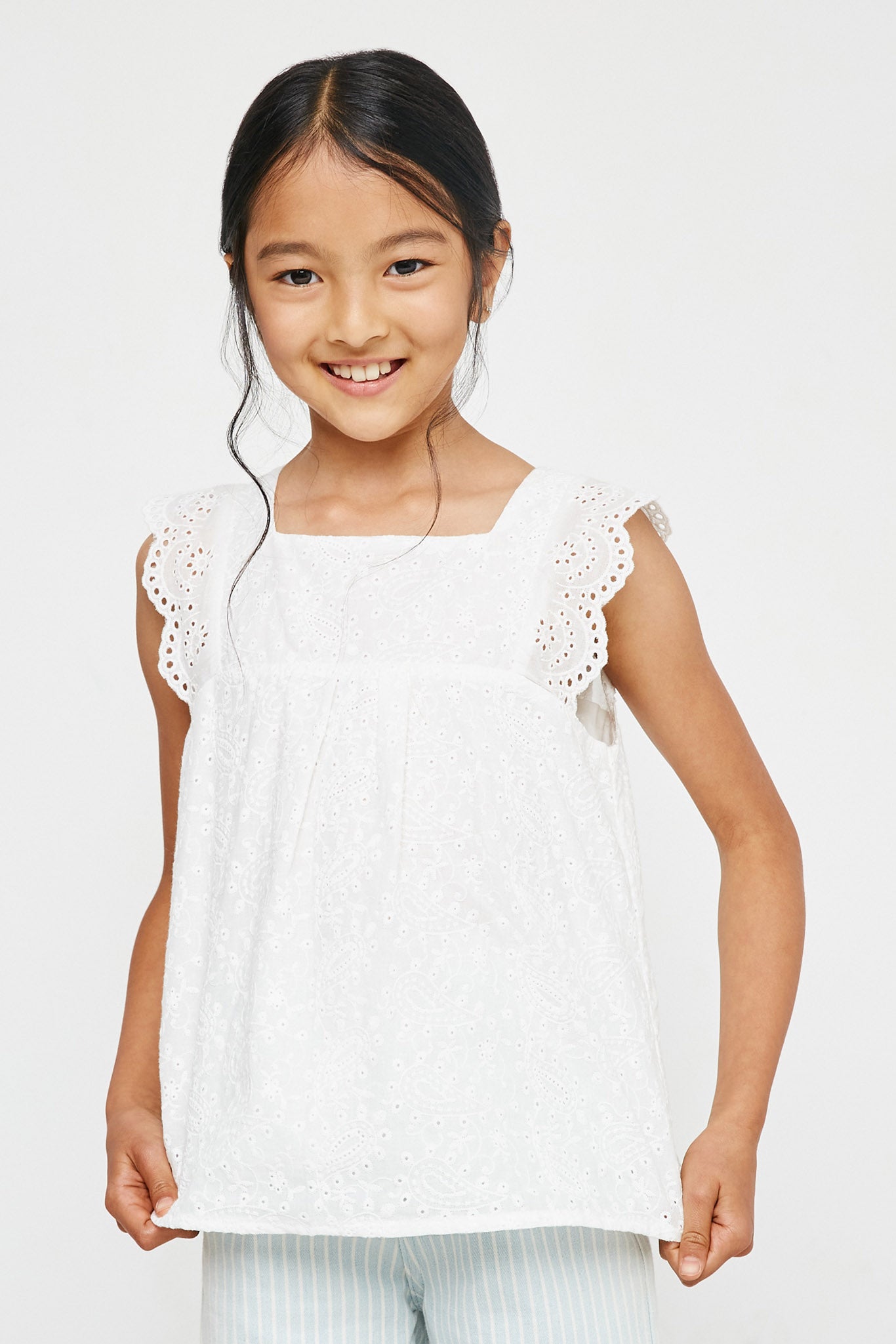 Lace Shoulder Eyelet Peplum Top