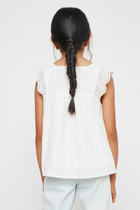 GY2940 OFF WHITE Lace Shoulder Eyelet Peplum Top Back