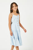 GY2943 BLUE Girls Button Down Ruffle Tiered Sleeveless Dress Side