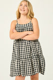 GY2954 Black Girls Gingham Tiered Sleeveless Dress Front