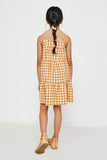 GY2954 Orange Girls Gingham Tiered Sleeveless Dress Back