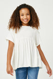 GY2958 OFF WHITE Girls Ribbed Knit Paneled Baby Doll Top Front