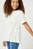 GY2958 OFF WHITE Girls Ribbed Knit Paneled Baby Doll Top Side