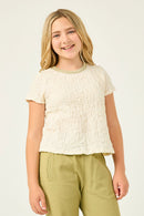 GY2962 IVORY Girls Textured Contrast Band Tee Front