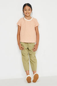 GY2962 SALMON Girls Textured Contrast Band Tee Full Body