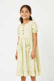 GY2966 SAGE Girls Ruffled Pocket Buttoned Dress Front
