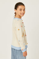 GY2974 IVORY Girls Contrast Band Multicolor Pom Pom Sweater Top Back