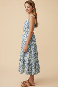 Floral Print Pleat Detail Sleeveless Poplin Dress