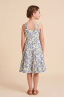 Floral Print Pleat Detail Sleeveless Poplin Dress
