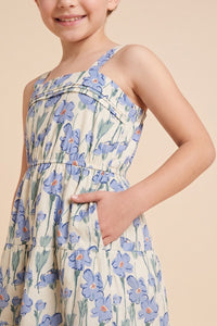 Floral Print Pleat Detail Sleeveless Poplin Dress