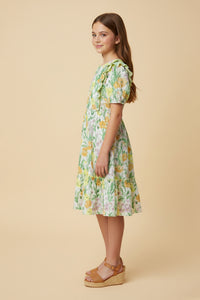GY3004 Green Mix Contrast Scalloped Dress Side