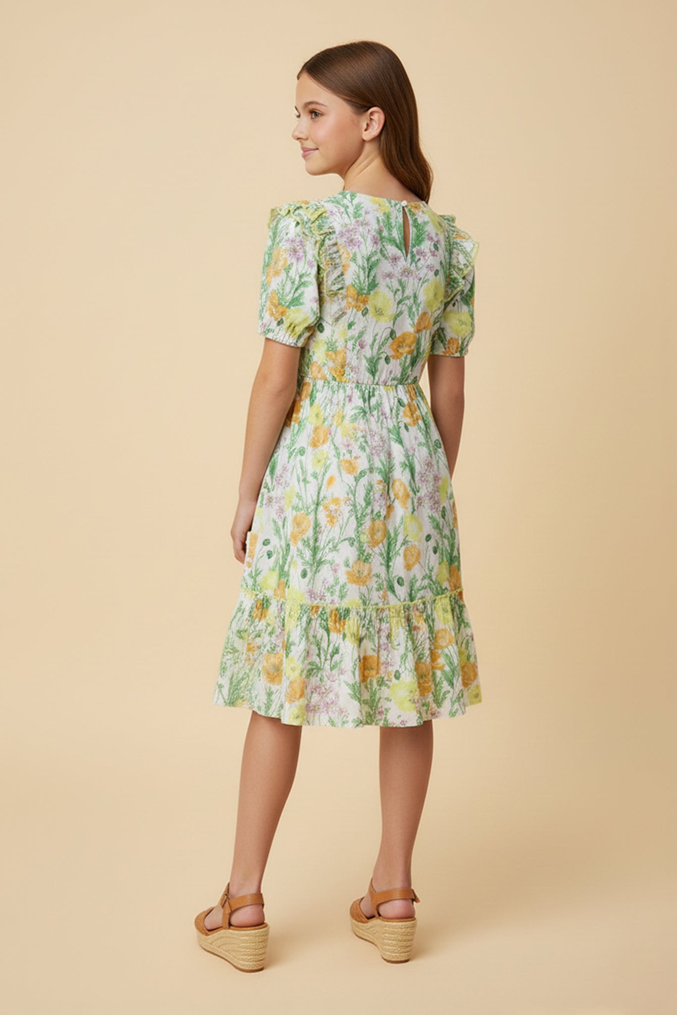 GY3004 Green Mix Contrast Scalloped Dress Back