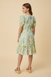 GY3004 Green Mix Contrast Scalloped Dress Back