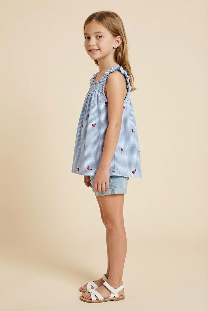 GY3004 Blue Cherry Motif Tank Side