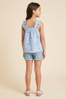 GY3004 Blue Cherry Motif Tank Back