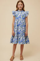 Contrast Piped Ruffle Neck Floral Tank Dress