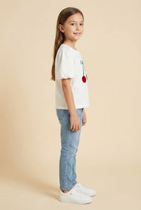 GY3025 Off White Cherry Patched Puff Sleeve Knit T Shirt Side