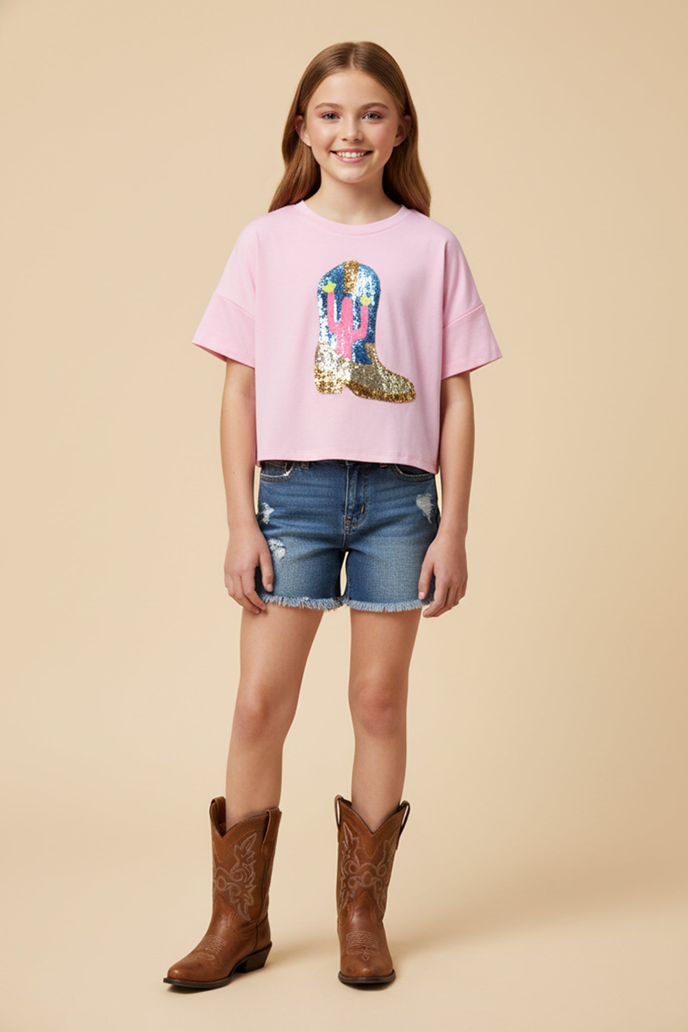 Sequined Cactus Boot Patch Knit T Shirt