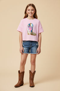 Sequined Cactus Boot Patch Knit T Shirt