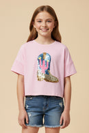 Sequined Cactus Boot Patch Knit T Shirt