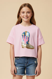 Sequined Cactus Boot Patch Knit T Shirt
