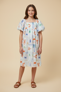 GY3070 Off White Seaside Print Dress Full Body