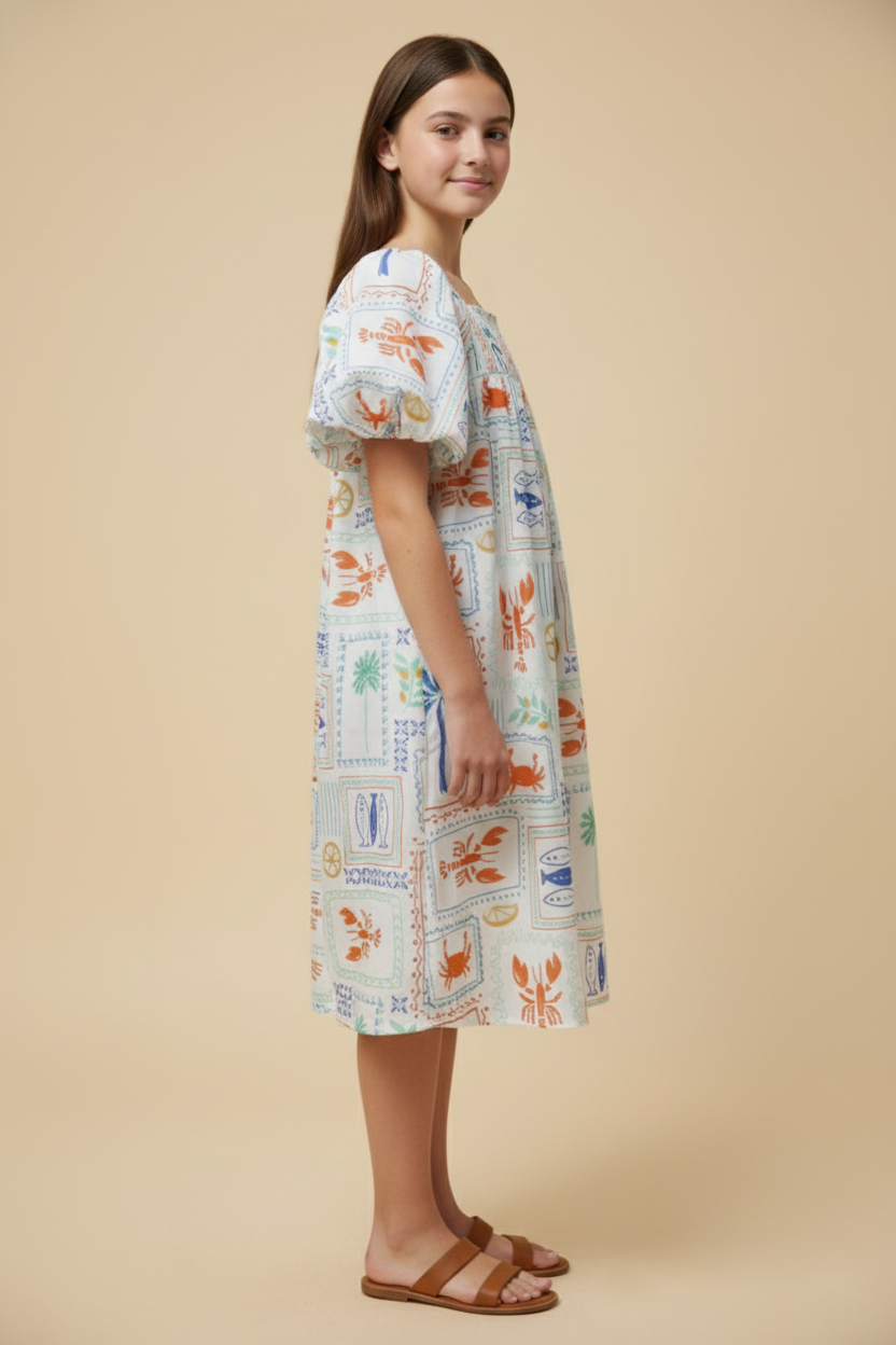 GY3070 Off White Seaside Print Dress Side