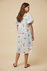 GY3070 Off White Seaside Print Dress Back