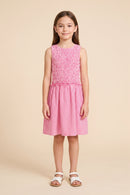 GY3090 Pink Seersucker Dress Front