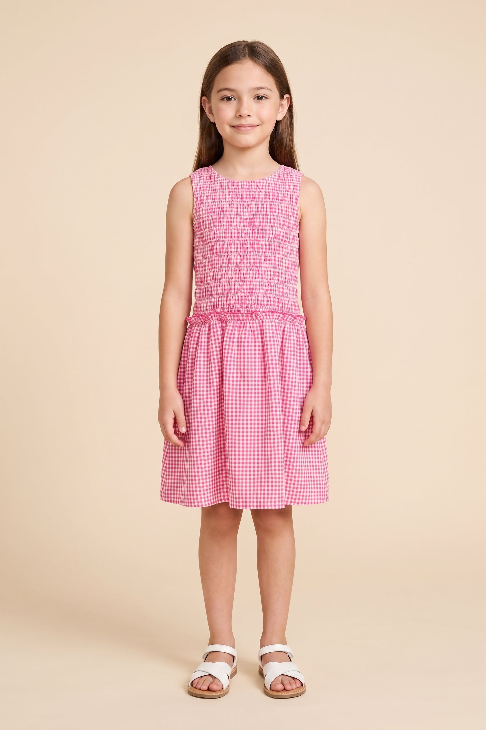 GY3090 Pink Seersucker Dress Front