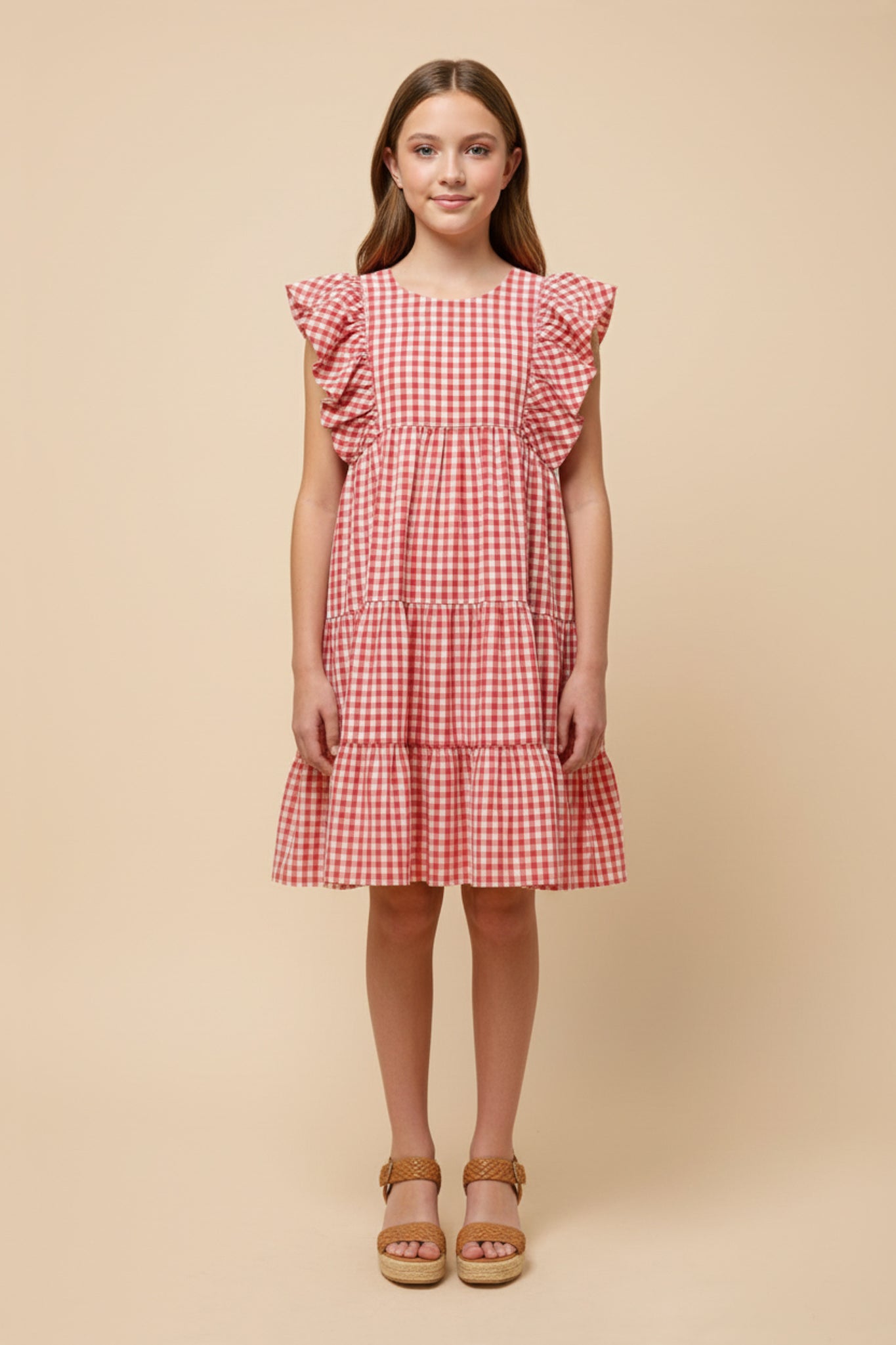 Gingham Smocked Ruffled Detail Dress